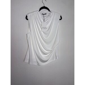ZARA off White Sleeveless Draped Cowl Neck Blouse Top Size XXL new
